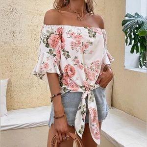 Boutique Off Shoulder Knot Hem Blouse size small
